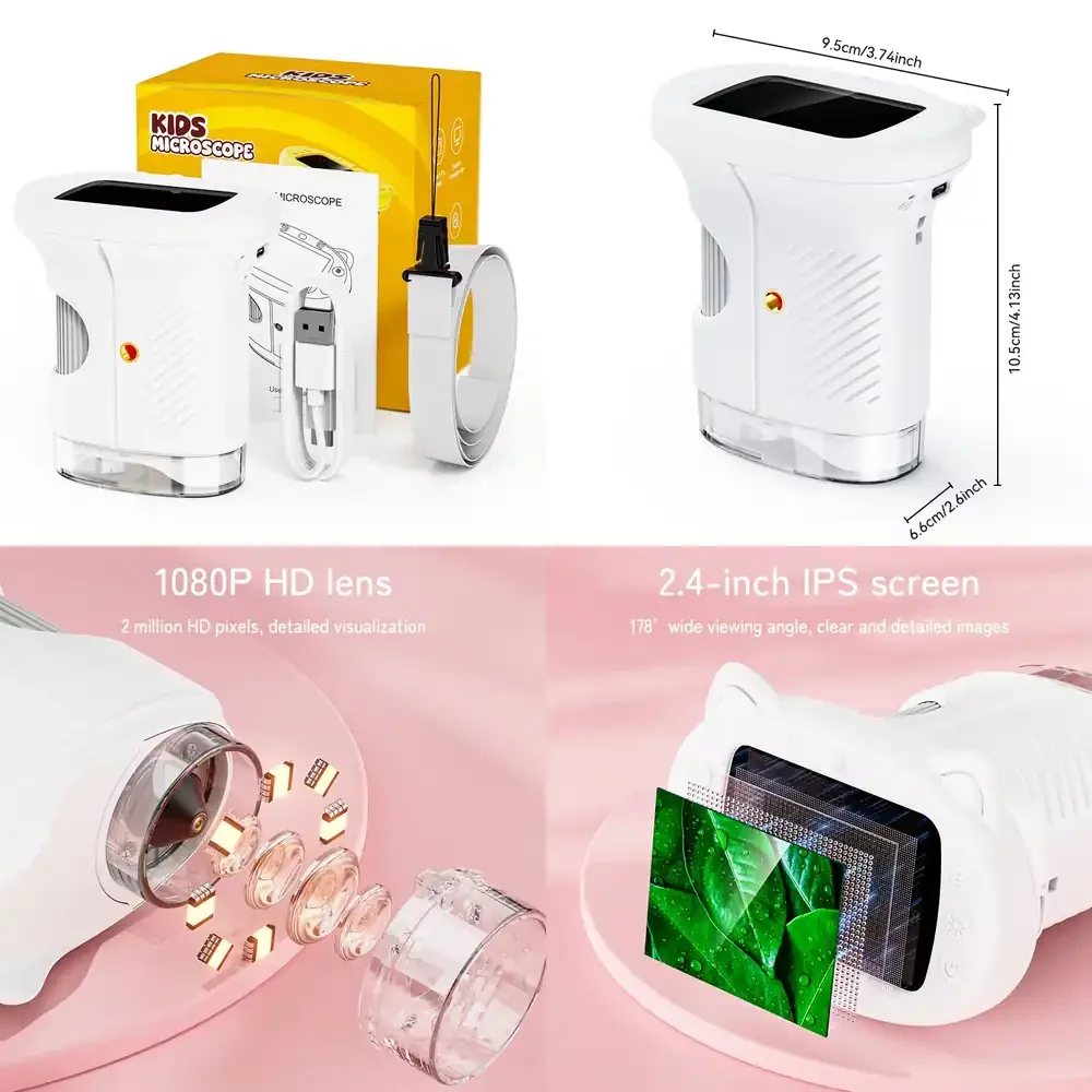 Microscopio Digital Inskam 386 Popular con Pantalla de 24 Pulgadas y 2MP y Aumento de 1000X, Juguete Educativo para Niños