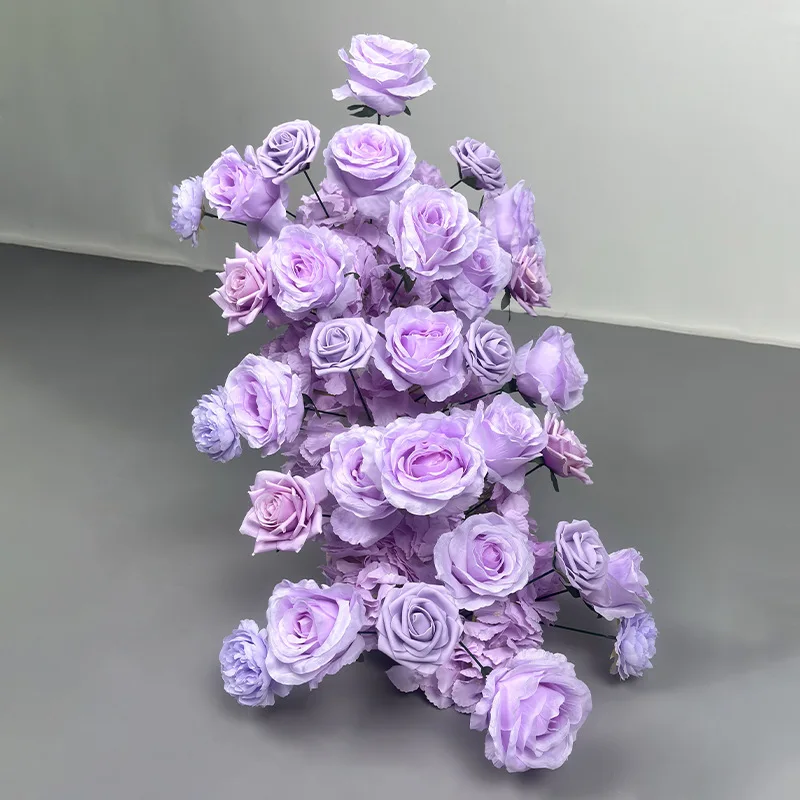 Burgunderrote künstliche Rosenblume, Hochzeitsläufer, Blumenarrangement, Bühnenhintergrund, Blumentischdekoration, Partydekoration, Requisiten – Detail 9
