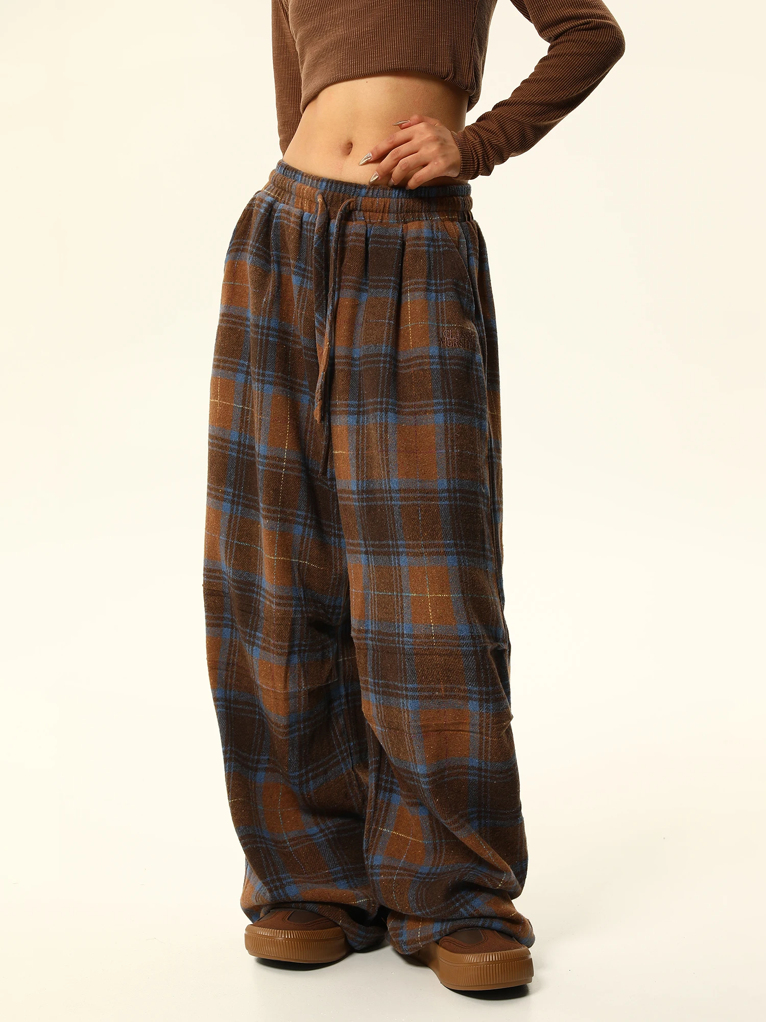 

Дикие оригинальные осенне-зимние повседневные брюки в американском стиле ретро, женские свободные широкие длинные брюки, удобные ленивые брюки