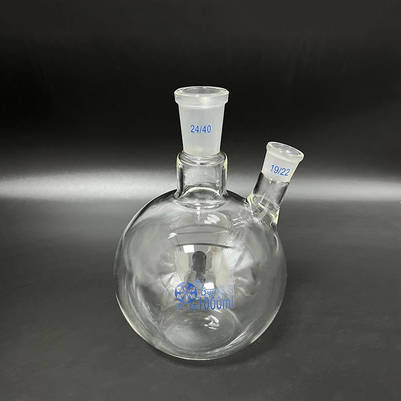 FAPEI Two-necked flask oblique shape,with two necks standard ground mouth 1000mL 24/40+19/22,Two-necked flat bottom flask