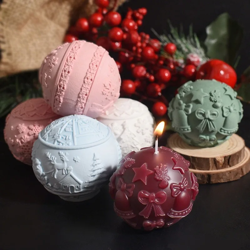 Spherical Candle Mold Non-Toxic Christmas 3d Relief Candle Mold Gypsum Ornament Mold High Quality For Diy Crafts Gypsum Home