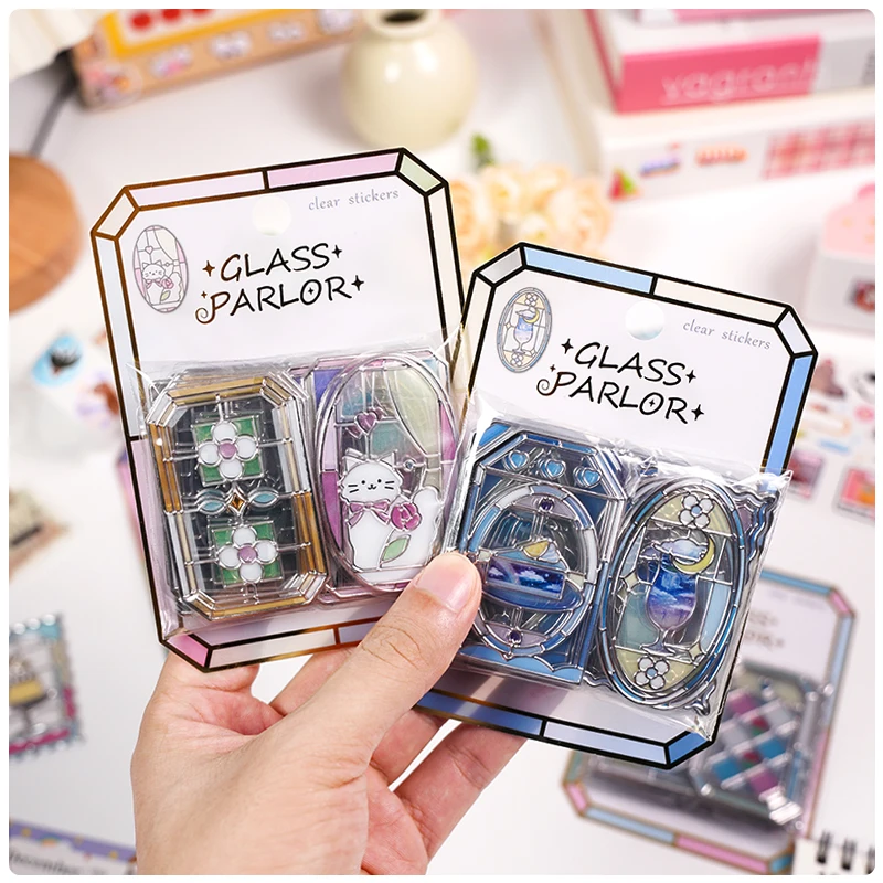Creative Cake Glass Flower Window Style Stickers Decor Scrapbooking Diy Journaling Cute Diary Stationery Sticker Gift