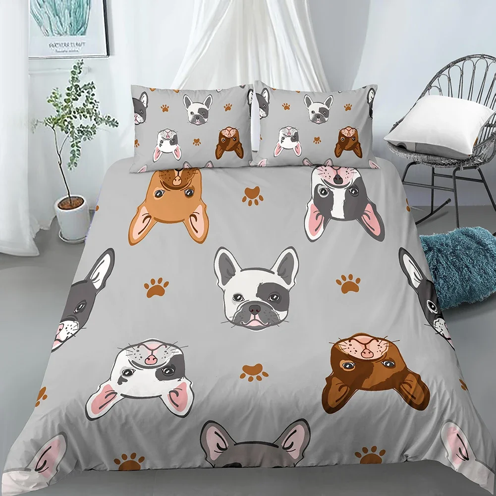 Cão dos desenhos animados conjunto de capa edredão engraçado pug impressão rei tamanho conjunto cama para crianças meninos meninas tema animal 2/3pcs twin consolador capa