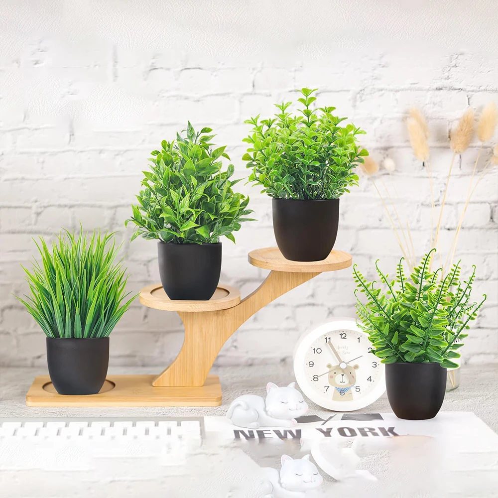 4 Packs Fake Plants Artificial Plants Small Faux Plants Black Bathroom Accessories for Bathroom Home Office Table Decor Indoor - view 4