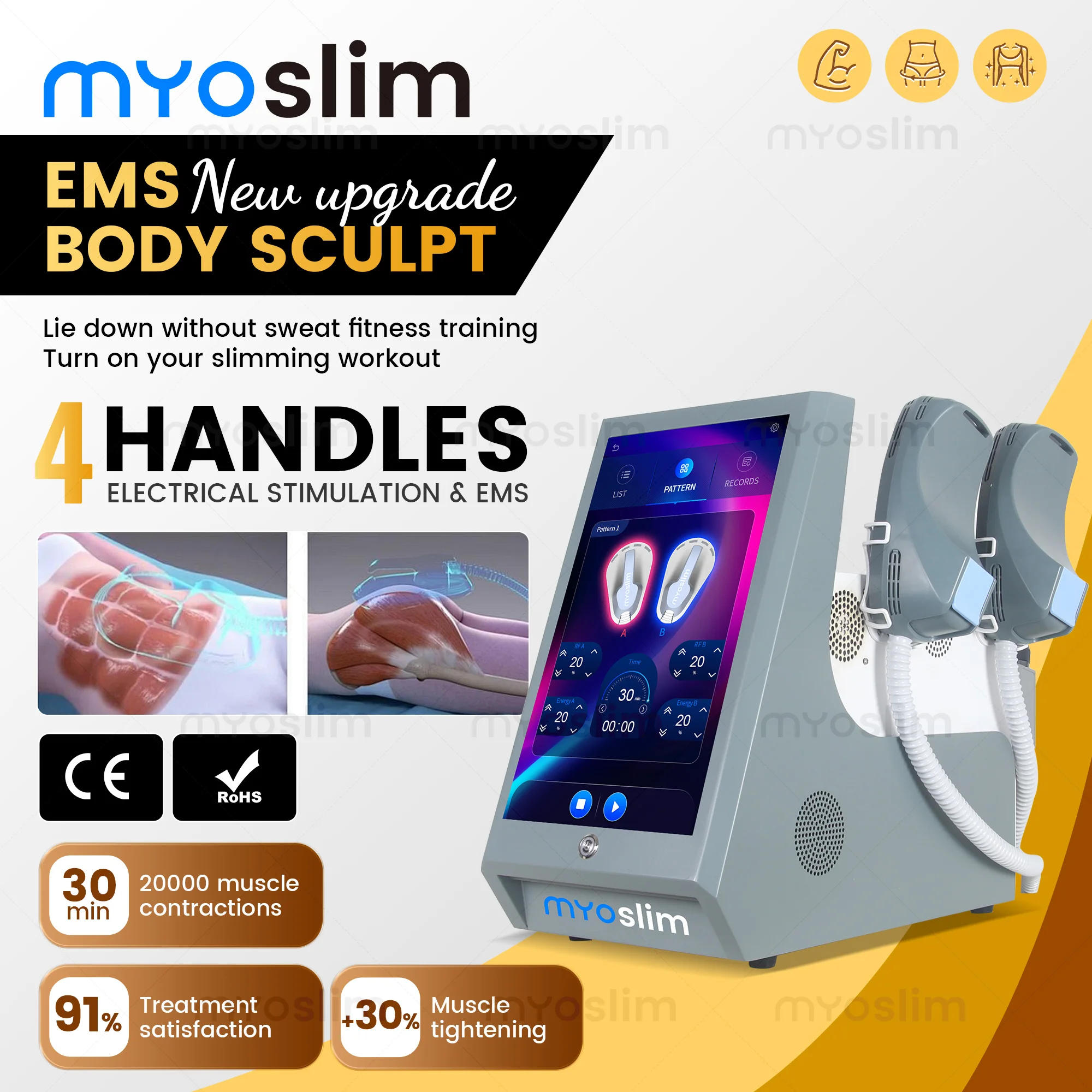 MYOslim EMS Hi-emt الكهرومغناطيسي بناء العضلات محفز صفر نحت الجسم بعقب رفع إزالة الدهون RF آلة فقدان الوزن #1