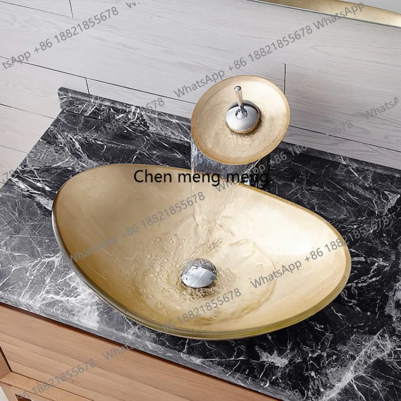 

Tempered glass countertop basin Household wash basin Simple personality art, wash basin
