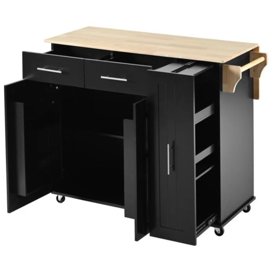 

Kitchen Island with Drop Leaf Kitchen Storage Cart with 3 Tier Pull Out Cabinet Organizer Internal Storage Rack Rolling Kitchen
