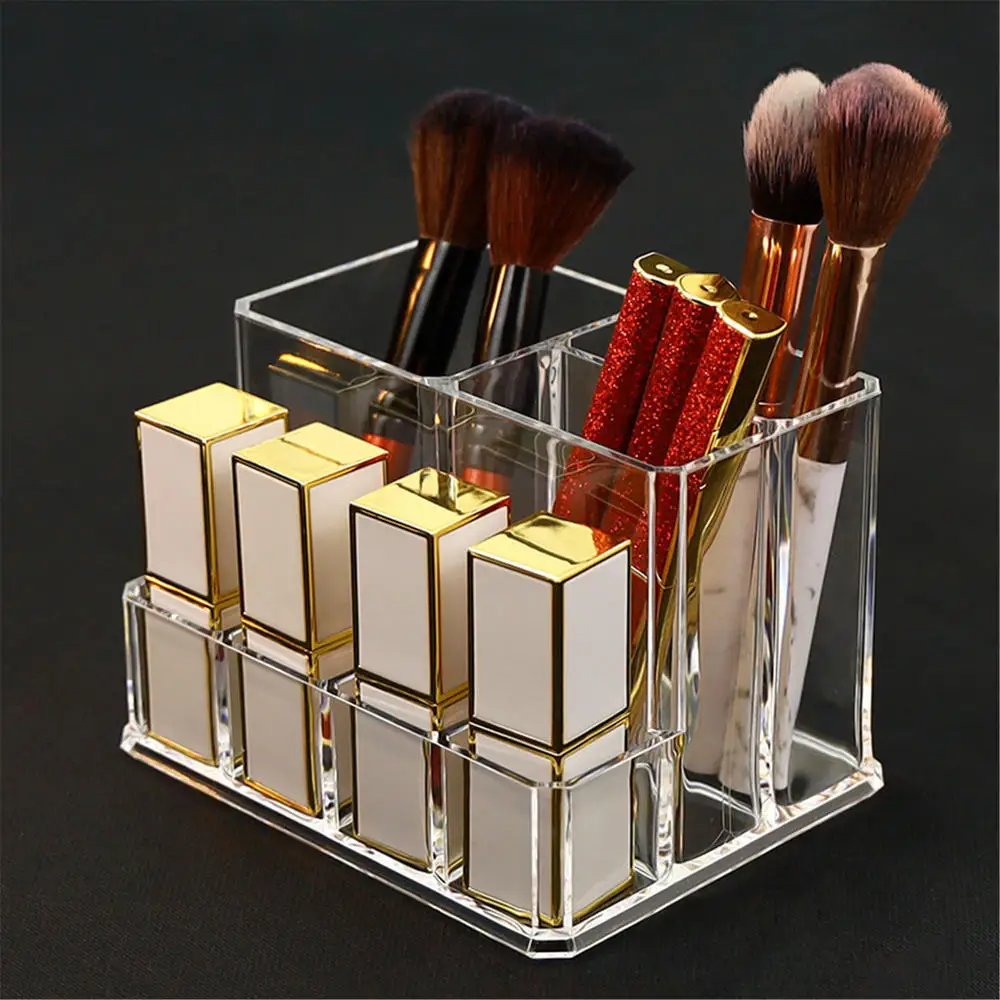 Transparent Acrylic Square Pen Holder Desktop Cosmetic Storage Box Large Capacity Makeup Brush Pen Holder Desk Organization