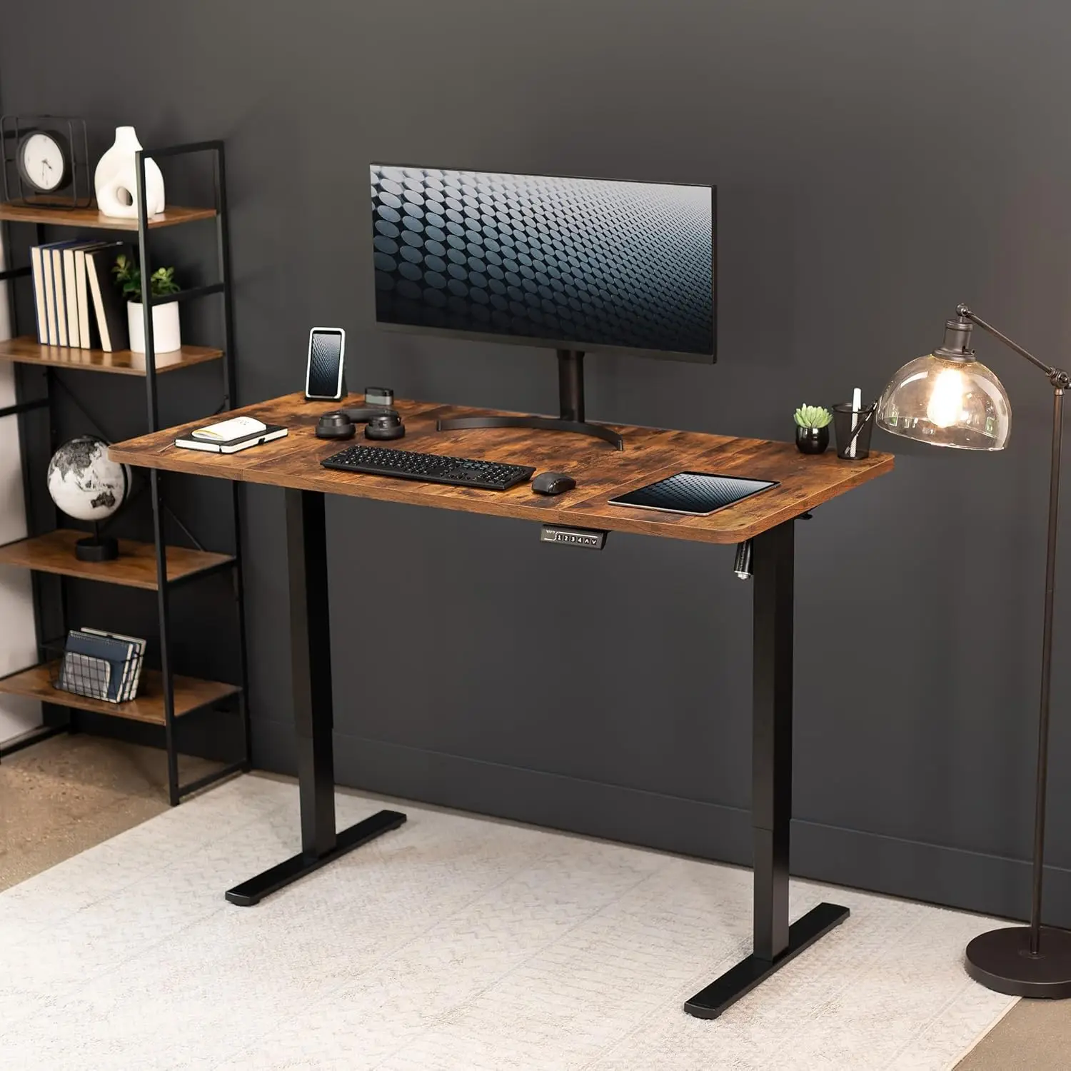 Electric Rustic Standing Desk Workstation, Memory Controller Height Adjustment Particle Board, Steel Computer Standing Desk