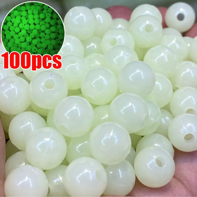 100pcs/Lot Luminous Beads 3mm-8mm Fishing Space Beans Round Float Balls Light Glowing for Outdoor Fishing Accessories Set