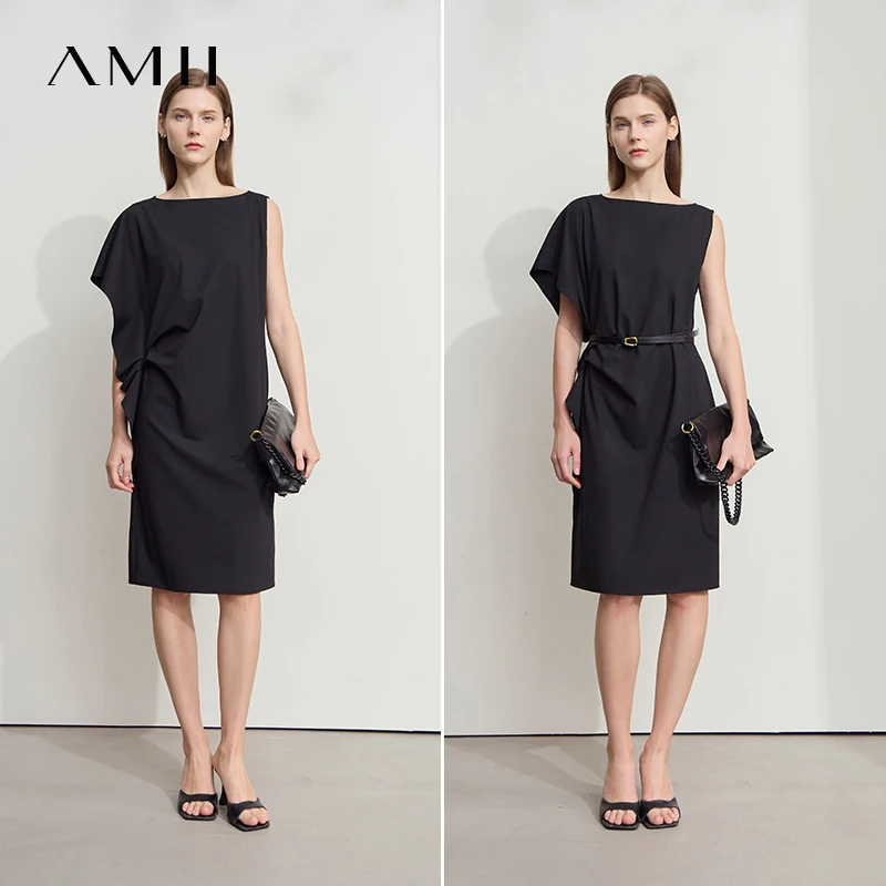 Amii – robe minimaliste pour femmes, nouvelle collection été 2021, manches courtes, ligne en H, asymétrique, vêtements élégants pour dames, 12522022