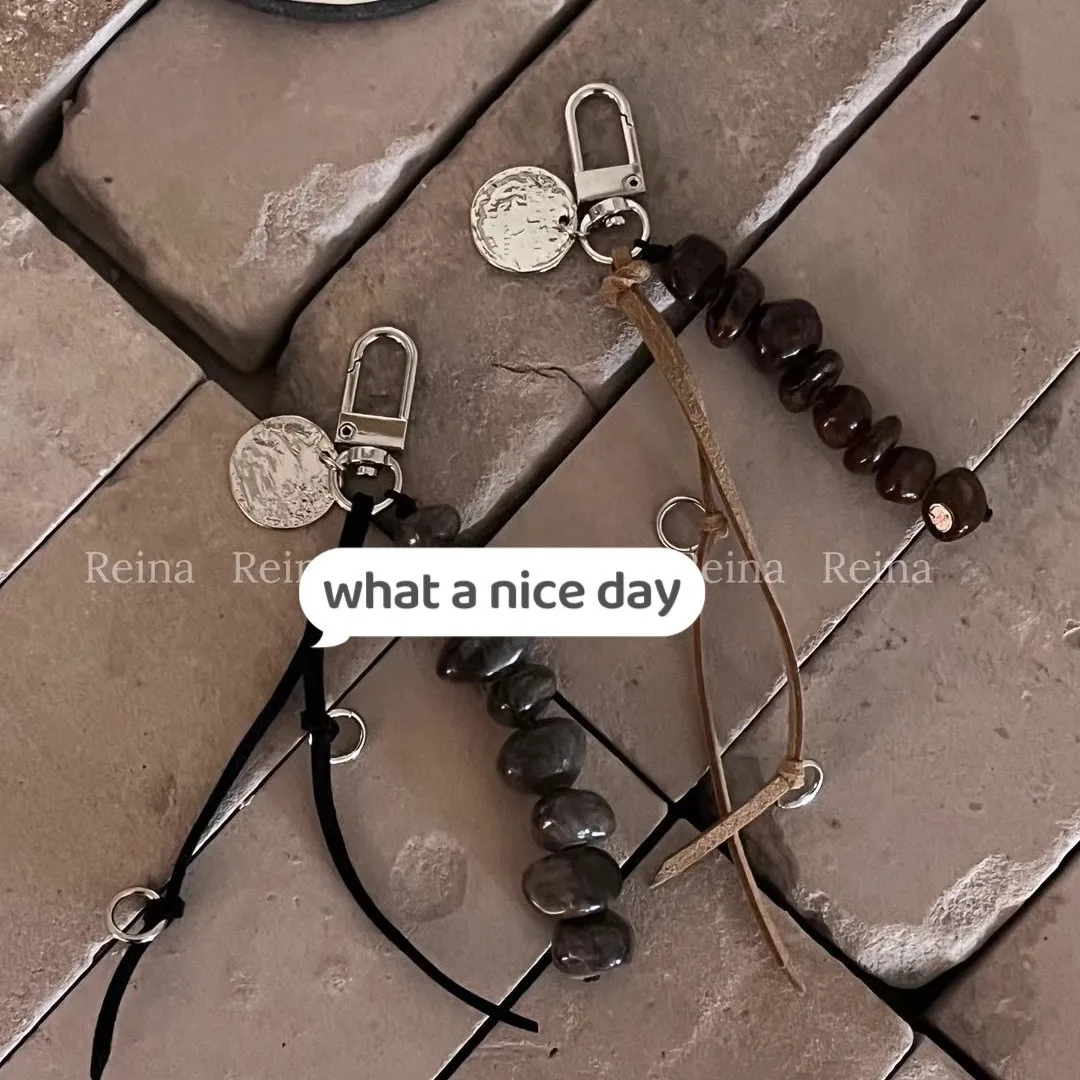 Stone Beaded Feather Geometric Keychain for Women Boho Minimalist Premium Lightweight Daily Bag Charm Car Hanger