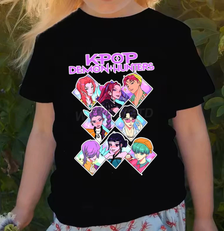 

KPop Demon Hunters Kids T-shirt Cartoon Characters Casual O-Neck Short Sleeve Tops Girls Boys Anime T Shirt Children's Clothing
