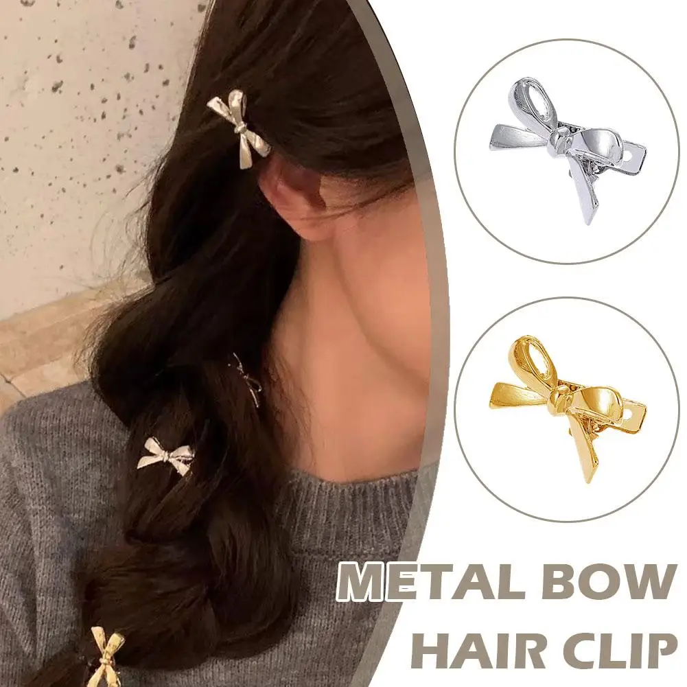 Metal Bow Hairpin Sweet Cool Girl Small Bangs Clip Hair Broken Hair Duckbill Side Clip Accessories Hairpin Clip Clip A2S4