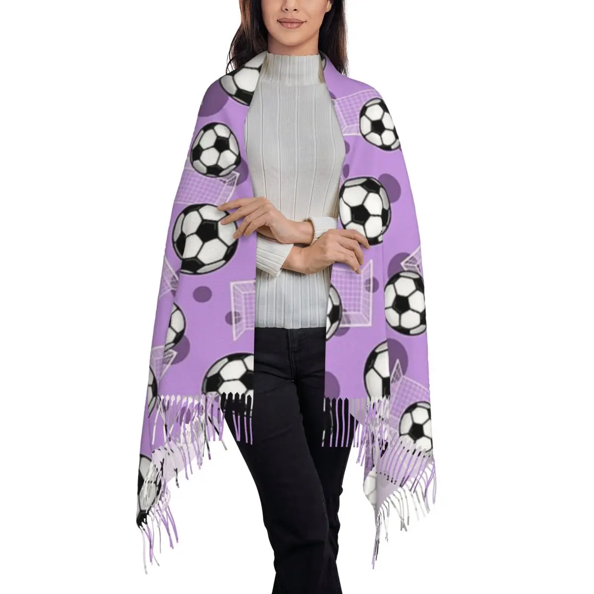 Pallone da calcio e porta sciarpa da calcio con motivo viola sciarpe con nappe scialli e impacchi morbidi e caldi da donna scialle lungo autunno inverno