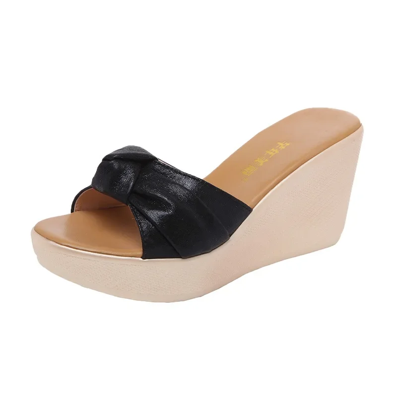Small Size 32-43 Open Head Wedges Slippers Women Wedding Shoes Summer 2026 Gold High Heels Slides Ladies Beach Slippers