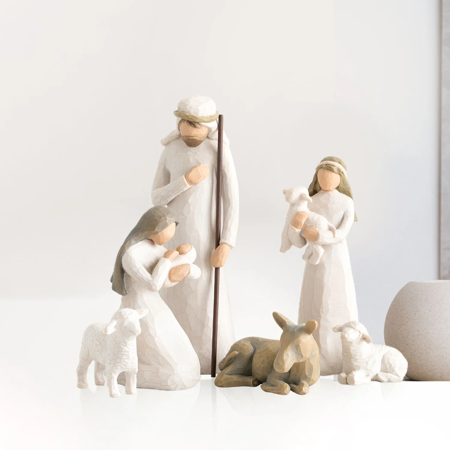 White Nativity Series Resin Ornaments Christmas Manger Set Of 6 Pieces Home Accessories