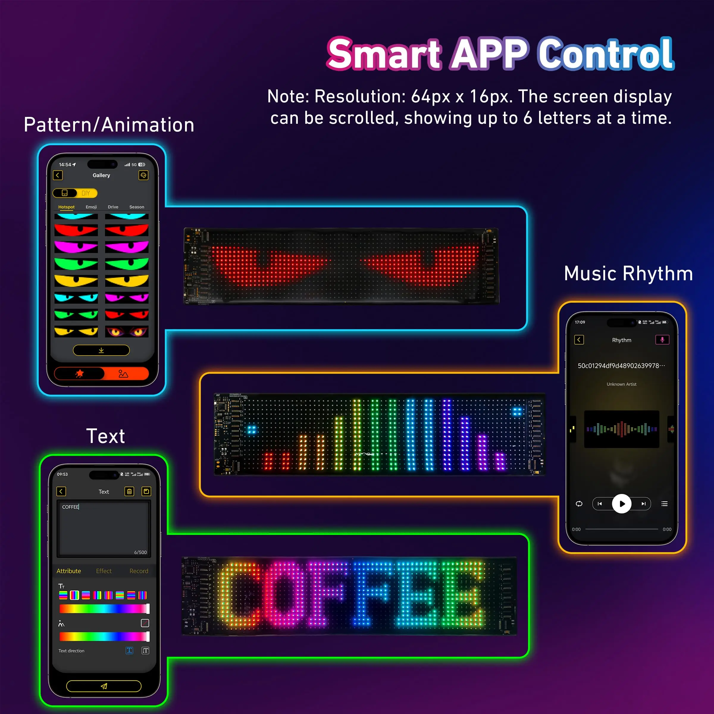 Programmable LED Matrix Panel for Advertising DIY Use 15"x4" Devil Eyes Light 5V LED Sign for Car Business Shop Bar Party Decor