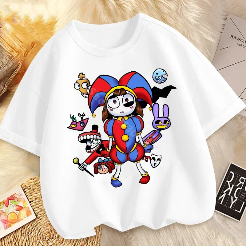 Children Short Sleeve T Shirts The Amazing Digital Circus Anime Cartoon Print Cotton Top Boys Girls Summer Casual Crew Neck Tees
