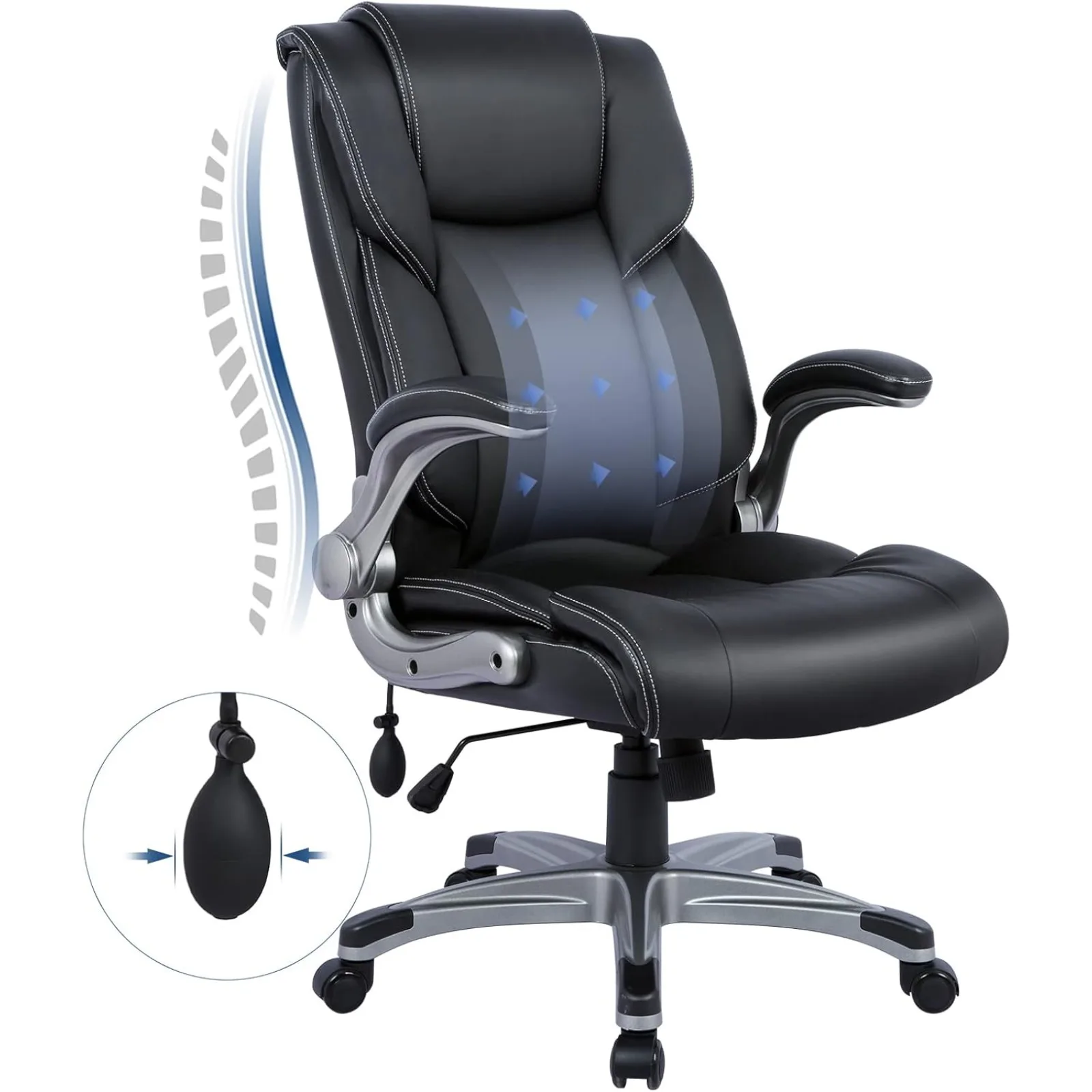 

US High Back Executive Office Chair- Ergonomic Home Computer Desk Leather Chair with Padded Flip-up Arms