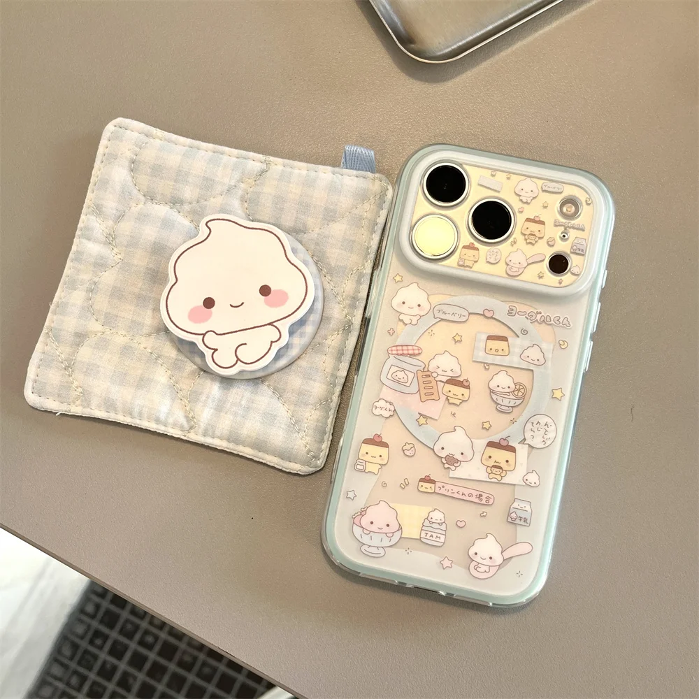 

Funny Cartoon Pudding Dog Magnetic Phone Case for iPhone 17 Pro 13 14 15 Pro Max 16 Funda With Magsafe Stand Silicone Cute Cases