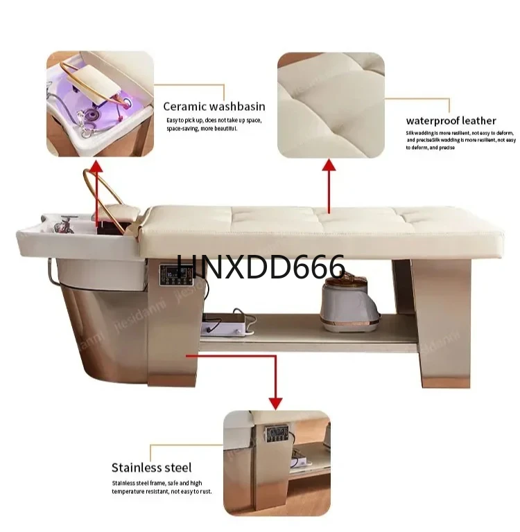 

Barber shop shampoo bed, fully reclined hair dedicated hair,constant temperature stainless steel head therapy bed613