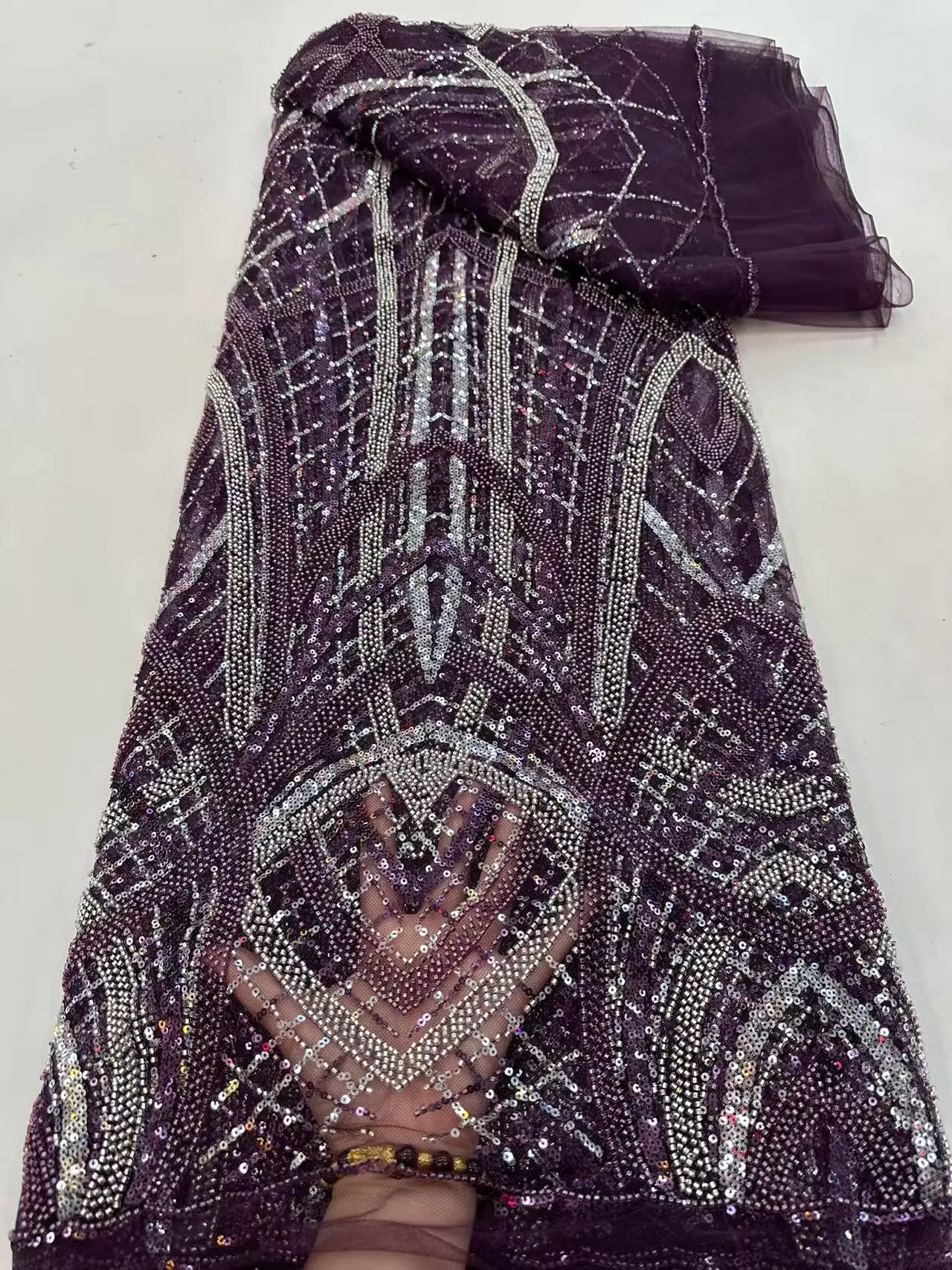 

Африканская французская кружевная ткань с блестками, 2026, высокое качество, кружево из бисера, нигерийский жених, вышитый материал платья для вечернего шитья