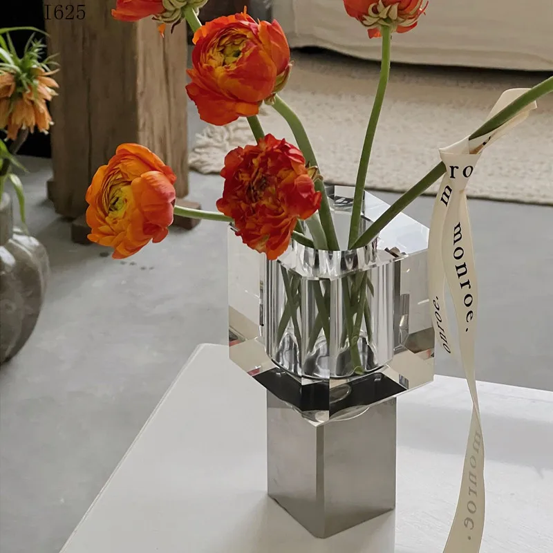 Delicate Clear Crystal Glass Vase Now Dining Table Living Room Floral Hydroponic Vase Square Stained Glass Vase Home Furnishings