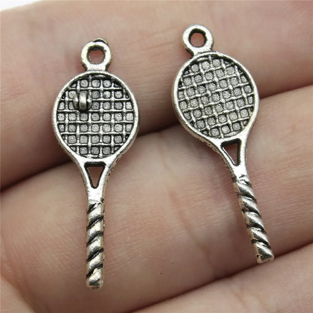 40pcs 30x10mm(1.18x0.39inch) Antique Silver Color Tennis Racket Charms Jewelry Making Findings