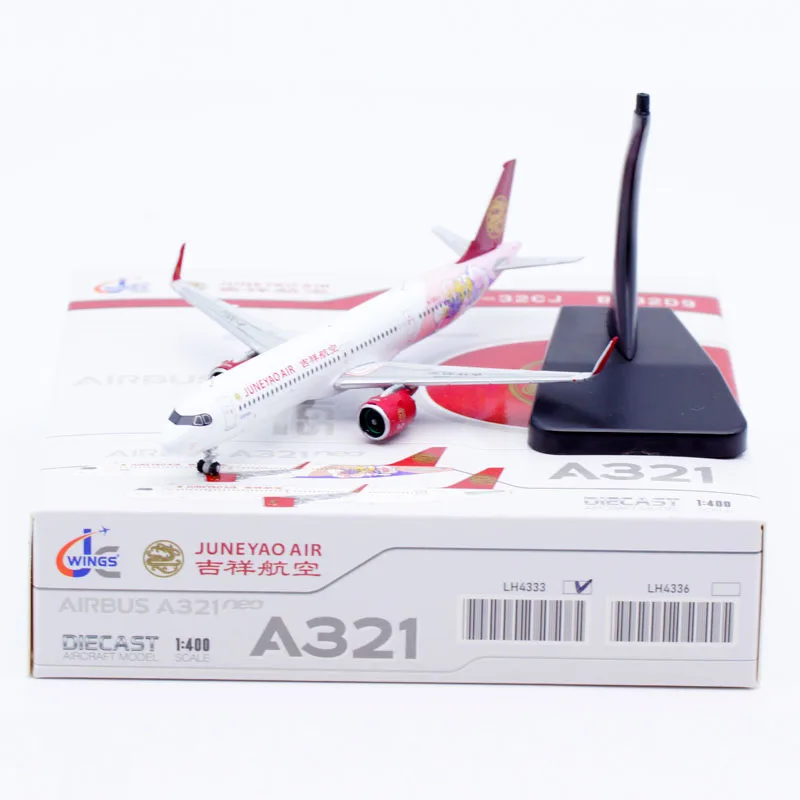 LH4333 Alloy Collectible Plane Gift JC Wings 1:400 Juneyao Airlines Airbus A321neo Diecast Aircraft Jet Model B-32CJ With Stand