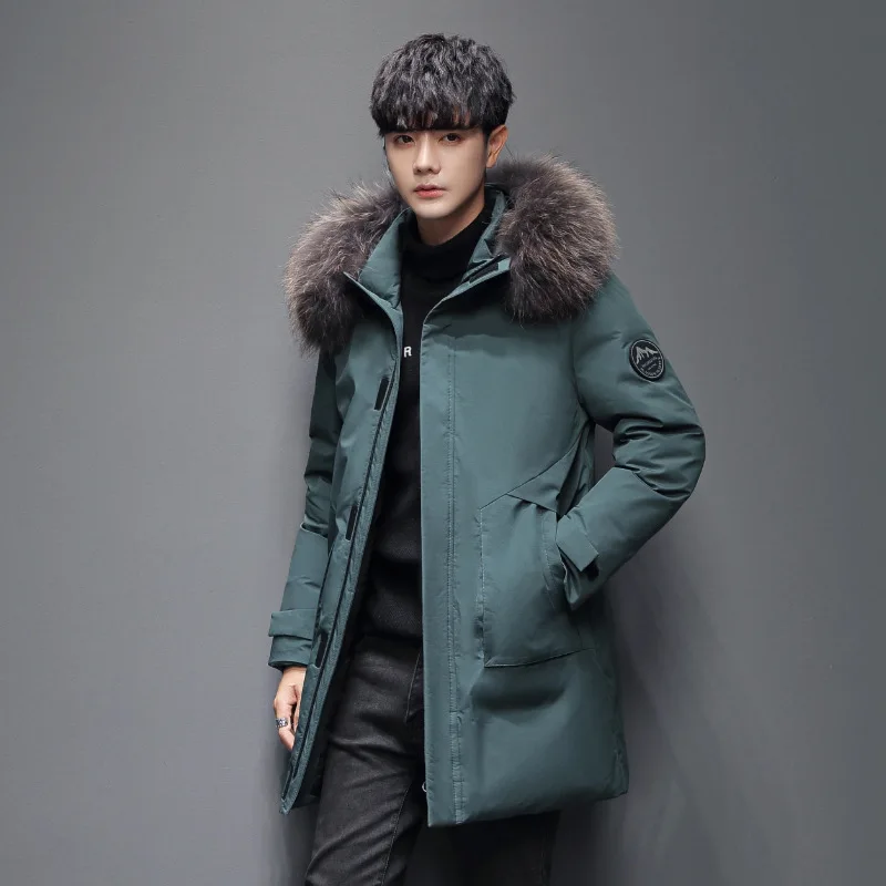 

Male Winter Long Men Windproof Down Jacket Coats Mens Warm White Duck Down Hooded Jacket Parkas Multi Pockets Overcoat