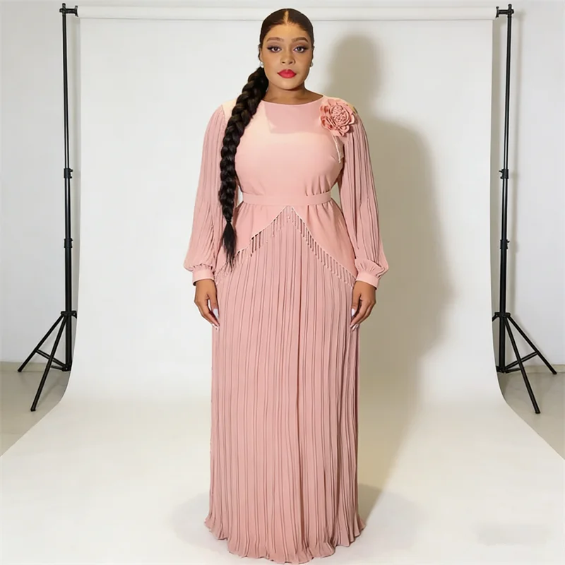 

Новые элегантные африканские платья для женщин: плиссированное шифоновое длинное вечернее платье, анкара, дашики, с бахромой, для свадеб и вечеринок, Vestidos