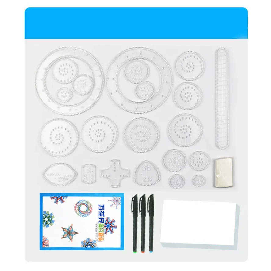 Spirograph Desenho Brinquedos para Crianças, Engrenagens Interligadas, Rodas, Régua Geométrica, Acessórios Educativos Criativos, 27PCs por conjunto