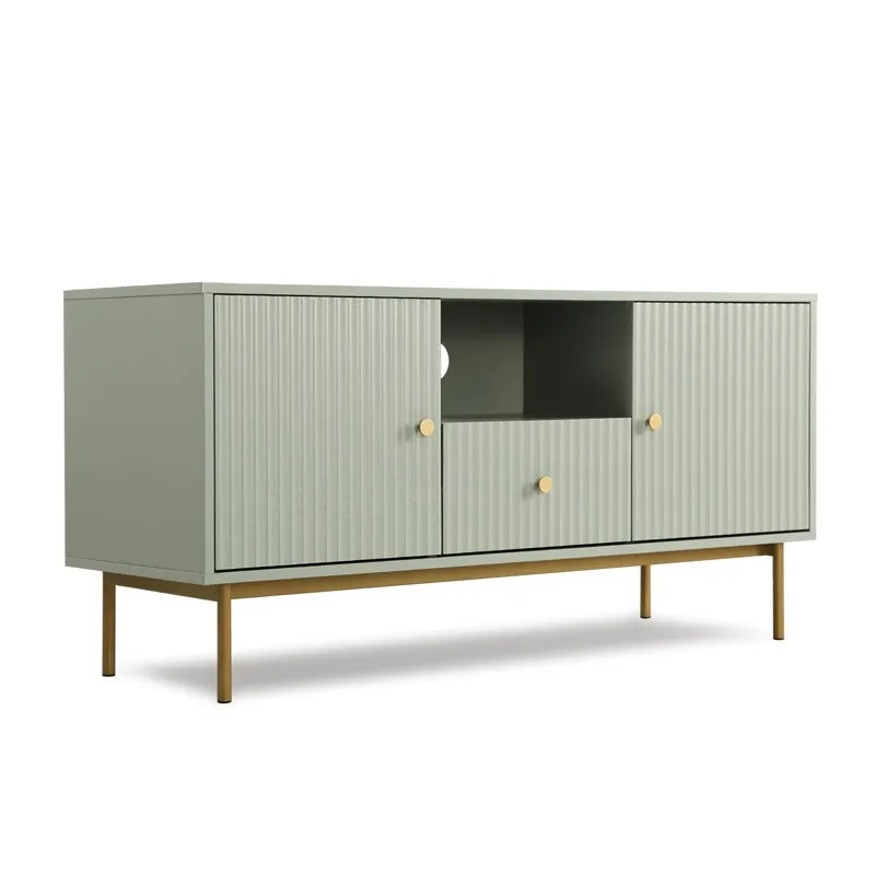TV cabinet with 2 doors, 1 pump and open storage space, gold handle green customization