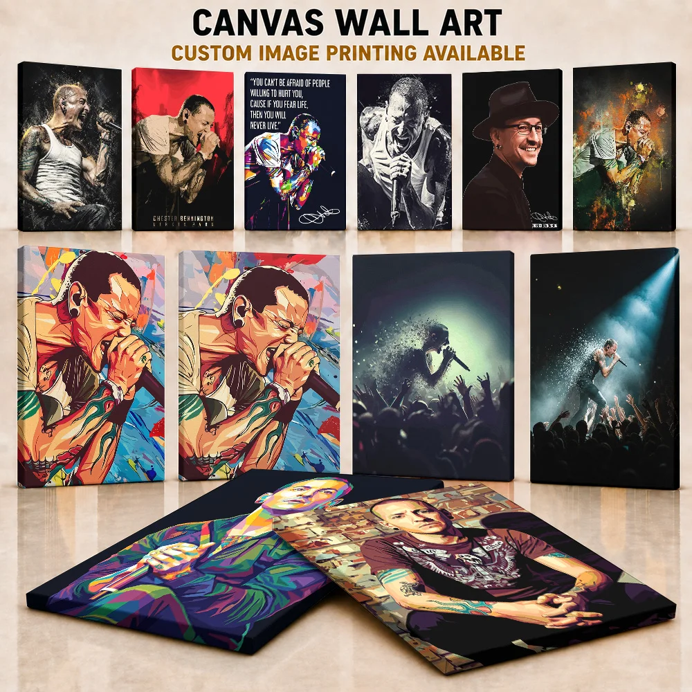 Chester Bennington Canvas Print Poster Customized Photo Iconic Rock Legend Tribute Style Wall Art For Man Cave Collector Gift