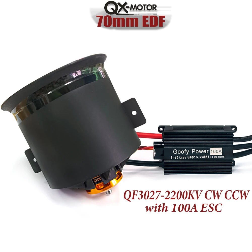 QX-MOTOR 70mm EDF CW CCW QF3027 2200KV Silnik bezszczotkowy 12 łopatek Wentylator kanałowy użyj 100A ESC do zdalnie sterowanych części zabawek