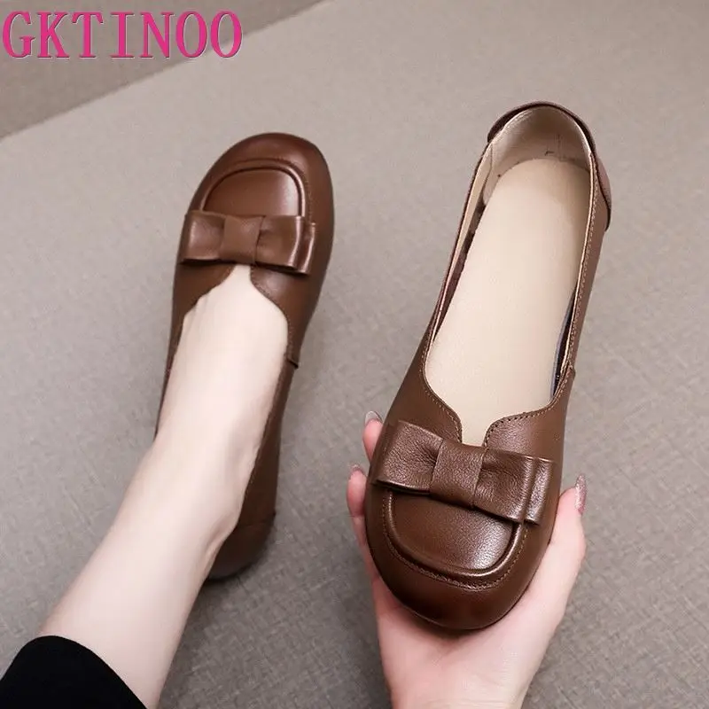 

GKTINOO Spring Autumn Fashion Ladies Shoes Women Casual Flat Heels Ladies Flats Feminino Genuine Leather Slip on Plus Size 43