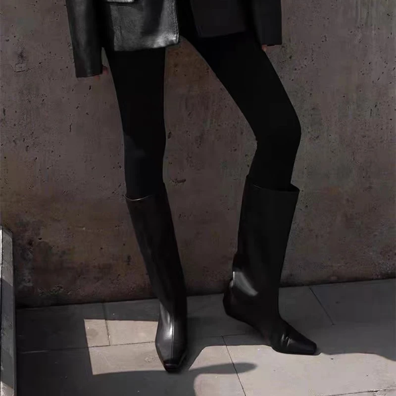 New Western Boots Slip-On Knight Boots Women Retro Knee-High Boots Women Wedges Long Tube Boots Women Fashion Botines Mujer