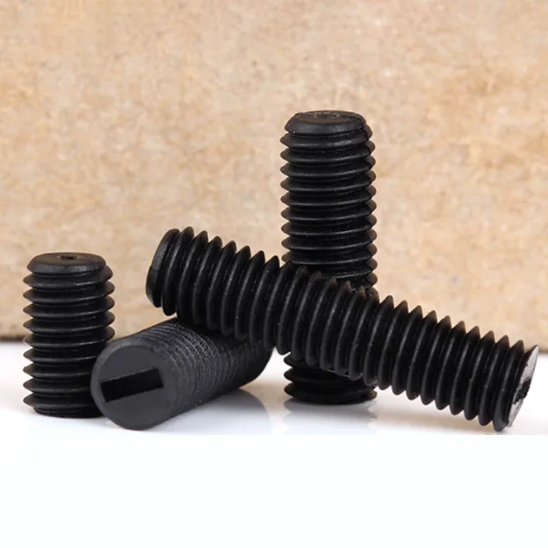 20~100Pcs Black Nylon Slotted Flat End Headless Set Screw Grub Bolt M3‑M8 Plastic Insulated No‑Head Fastener Length 3‑40mm