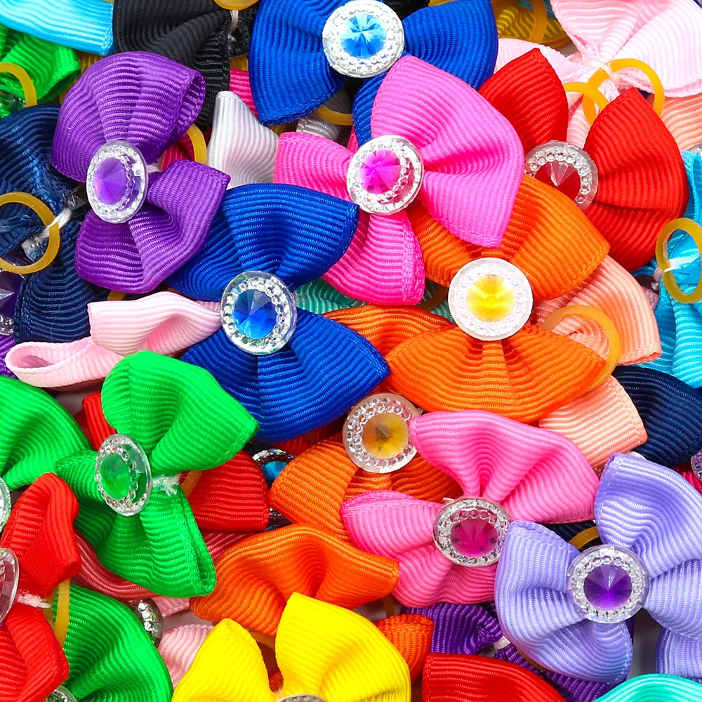 20 piezas-lazos para el pelo de perro, banda de goma colorida con diamantes, accesorios para el cabello de mascotas pequeñas, Verano