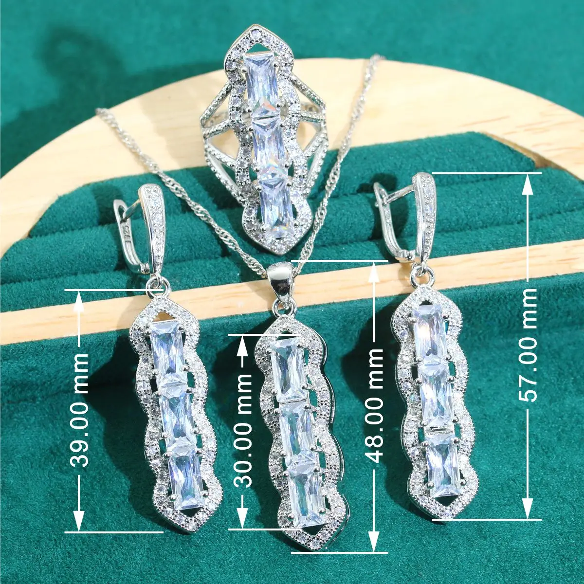 Fine White Zircon 925 Silver Women Jewelry Sets Wedding Long Earrings Necklace Pendant Ring Bracelet Holiday Dating Gifts