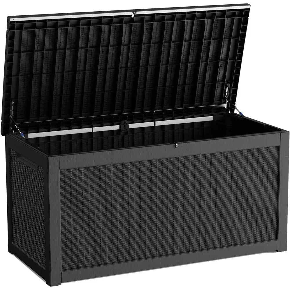 

Large Outdoor Storage Box with Lockable Lid, Heavy-Duty Resin Deck Bin, Weather-Resistant for Patio Furniture and Pool Accessori