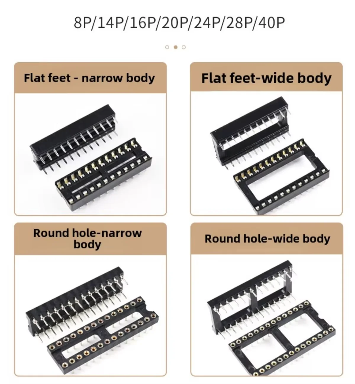 IC Sockets DIP8 DIP14 DIP16 DIP18 DIP20 DIP28 DIP40 Pins Round Hole 2.54 PCB Connector DIP Socket 6 8 14 16 18 20 28 32 40 Pin