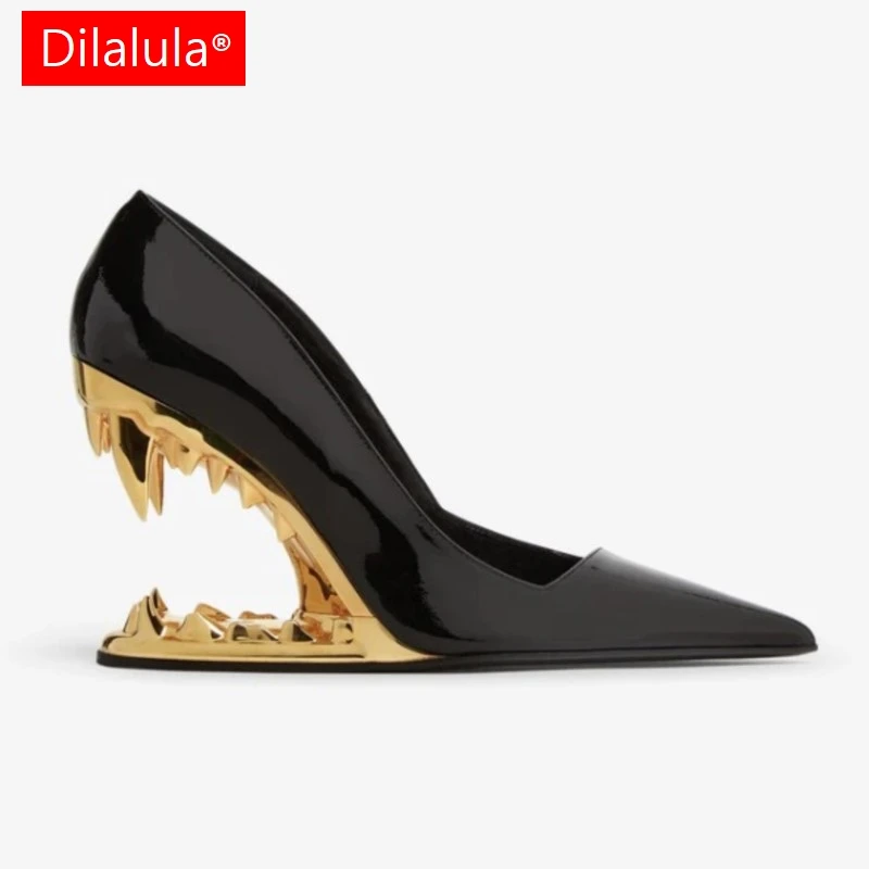 Dilalula 2026 Sexy Pointy Toe Super High Heel Pumps Women Metal Tiger Tooth Heel Runway Pumps Lady Fashion Show Shoes Night Club