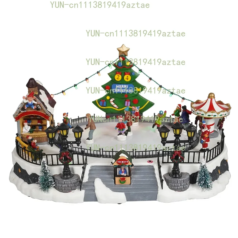 New holiday skiing Christmas scene amusement park music box set skating rink scene decoration