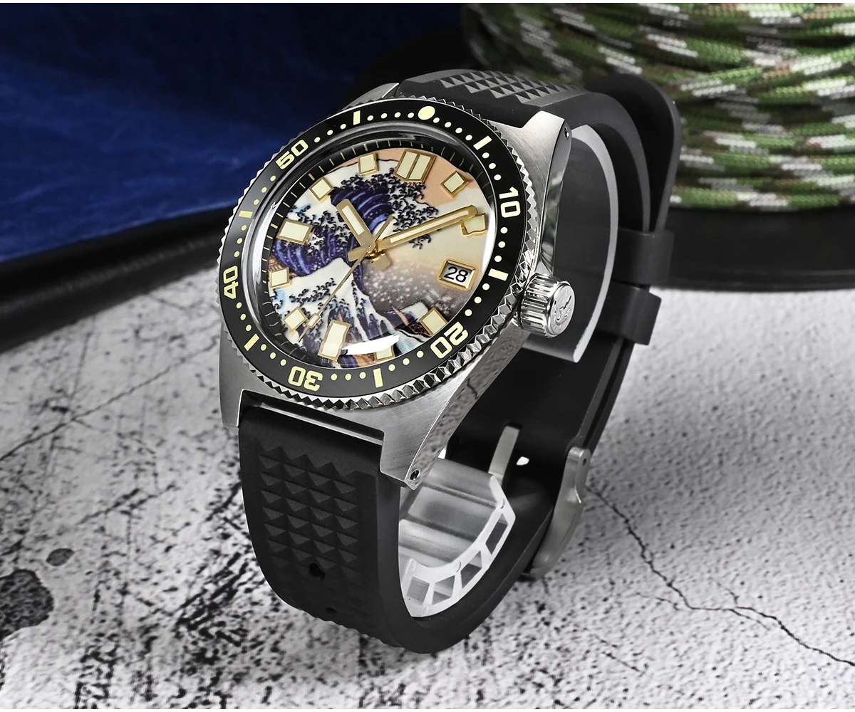 San Martin Men Automatic Watch 62Mas 40MM Mechanical Wristwatch Diver 20ATM Waterproof Full Luminous Kanagawa Surfing Dial NH35