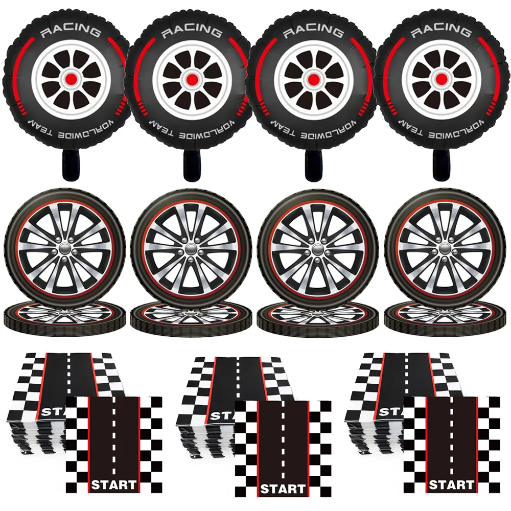 Racing Car Party Supplies Race Car Plates Napkins Boys Birthday Disposable Party Tableware Wheel Tire Balloon Race Sports Decors