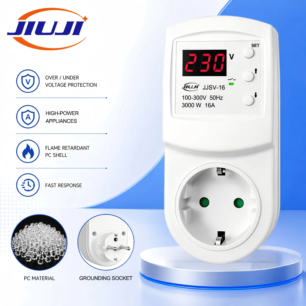 JJSV-16 Smart Plug 16A Voltage Protector for Refrigerator Freezer Digital Over/Under Voltage Relay Surge Protector Socket