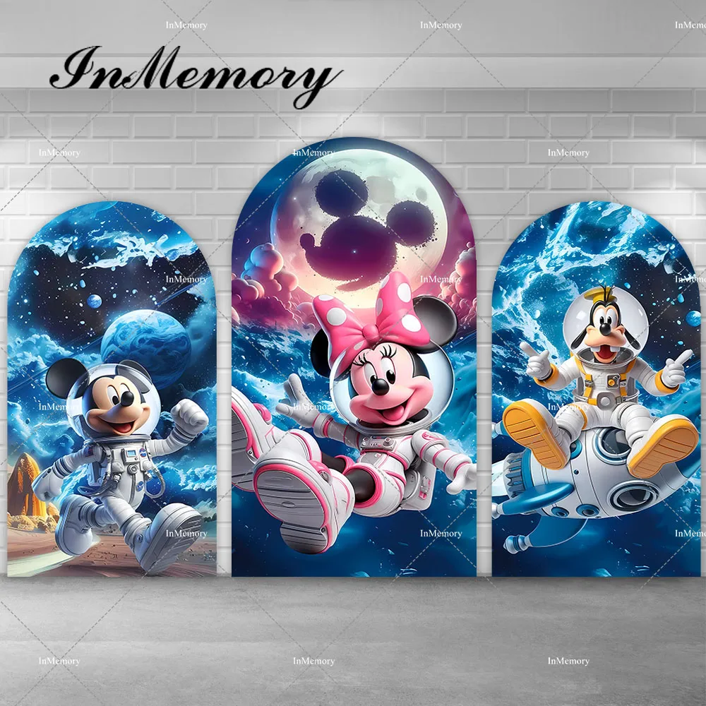 Cubierta de fondo de arco de Pato Donald, astronauta del universo, Mickey, Minnie Mouse, espacio exterior, Chiara, proveedor de fondos de pared