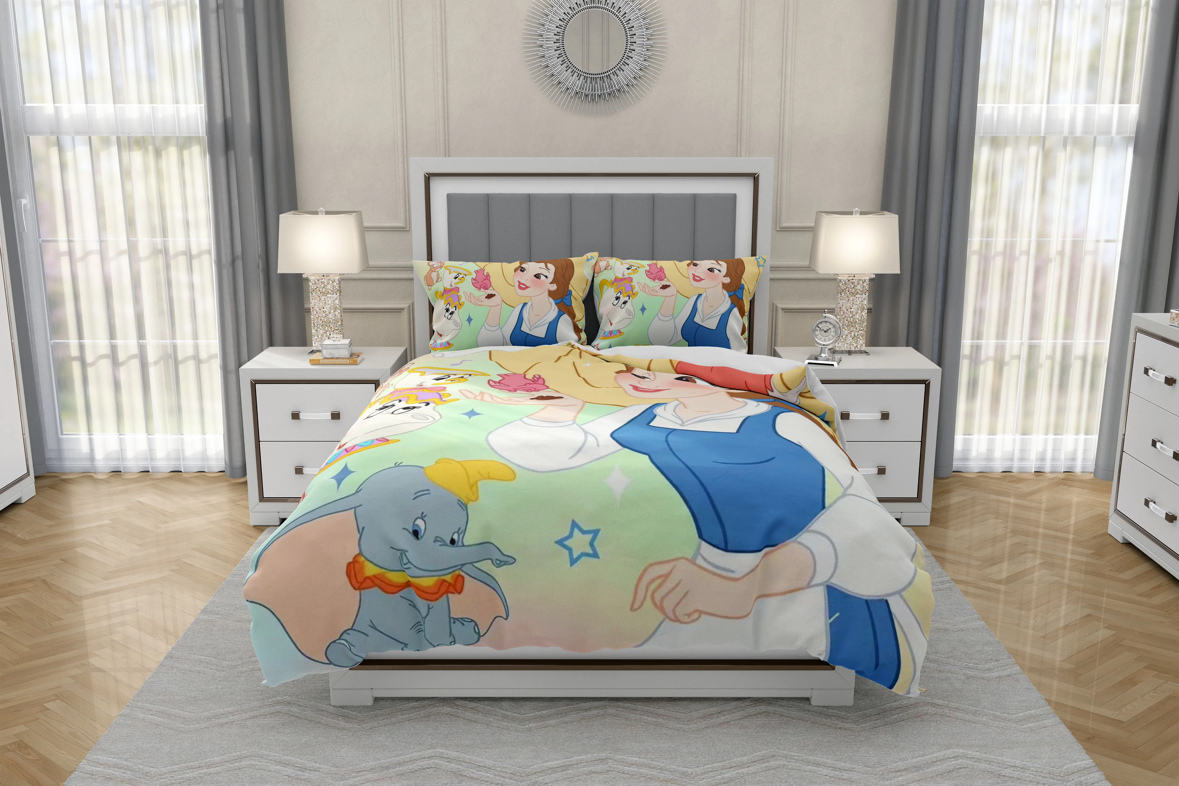 Disney cartoon print Princess Set biancheria da letto per bambini Set copripiumino Set biancheria da letto doppia copripiumino cartone animato